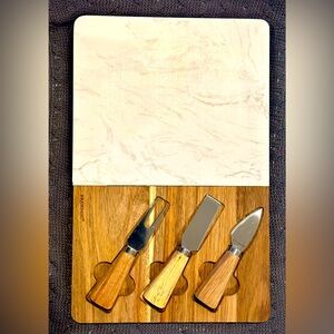 Wood & Marble Cheese Board with Knives
